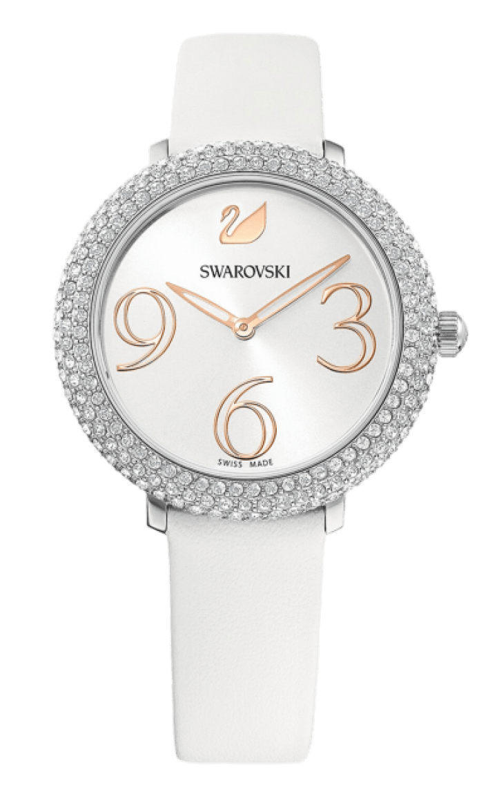 Swarovski Crystal Frost Silver Dial White Leather Strap Watch for Women - 5484070 Watches Swarovski   