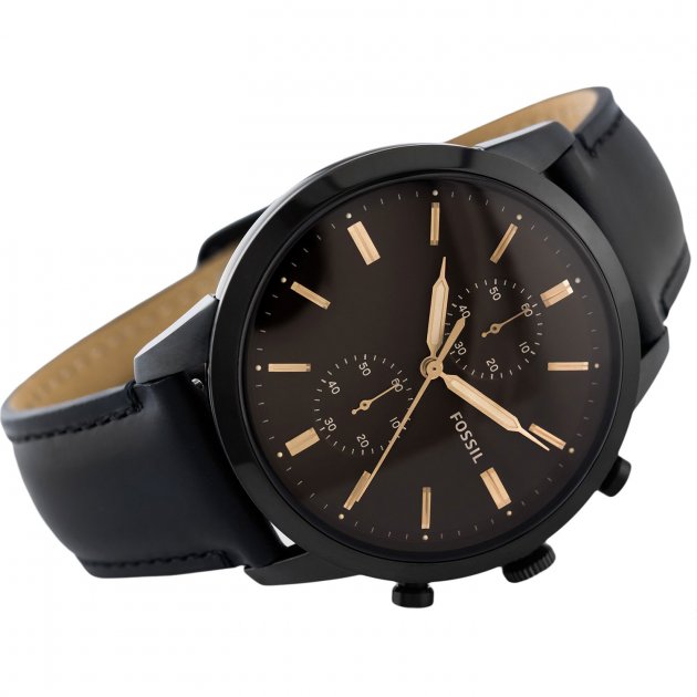 Fossil Goodwin Chronograph Black Dial Black Leather Strap Watch for Men - FS5585 Watches Fossil   