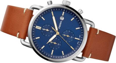 Fossil The Commuter Blue Dial Brown Leather Strap Watch for Men - FS5401 Watches Fossil   