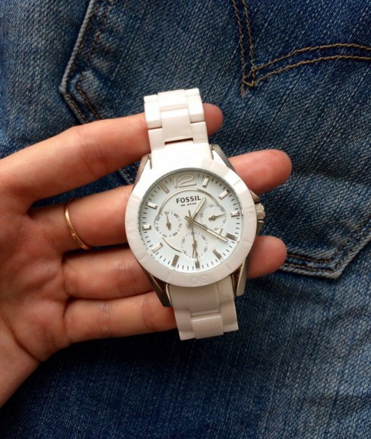 Fossil Ceramic White Dial White Steel Strap Watch for Women - CE1002 Watches Fossil   