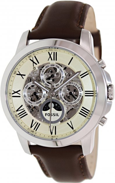 Fossil Grant Automatic White Dial Brown Leather Strap Watch for Men -  ME3027 Watches Fossil   