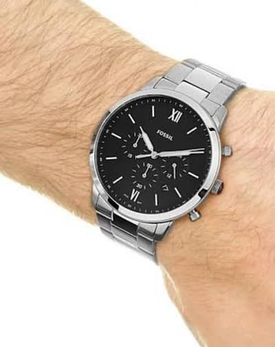 Fossil Neutra Chronograph Black Dial Silver Steel Strap Watch for Men - FS5384 Watches Fossil   