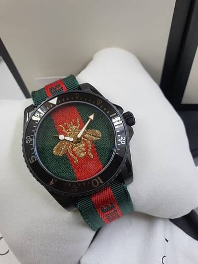 Gucci Dive Green & Red Dial Green & Red Nylon Strap Watch For Men - YA136216 Watches Gucci   