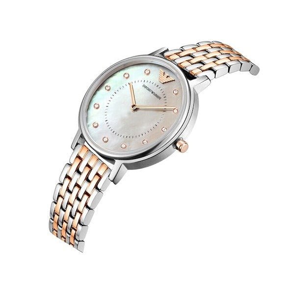 Emporio Armani Gianni T Bar Mother of Pearl Dial Two Tone Stainless Steel Strap Watch For Women - AR2508 Watches Emporio Armani   