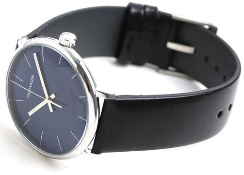 Calvin Klein High Noon Quartz Blue Dial Black Leather Strap Watch for Men - K8M211CN Watches Calvin Klein   