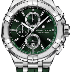 Maurice Lacroix Aikon Chronograph Green Dial Green Rubber Strap Watch for Men  - AI1018-SS000-630-5 Watches Maurice Lacroix   