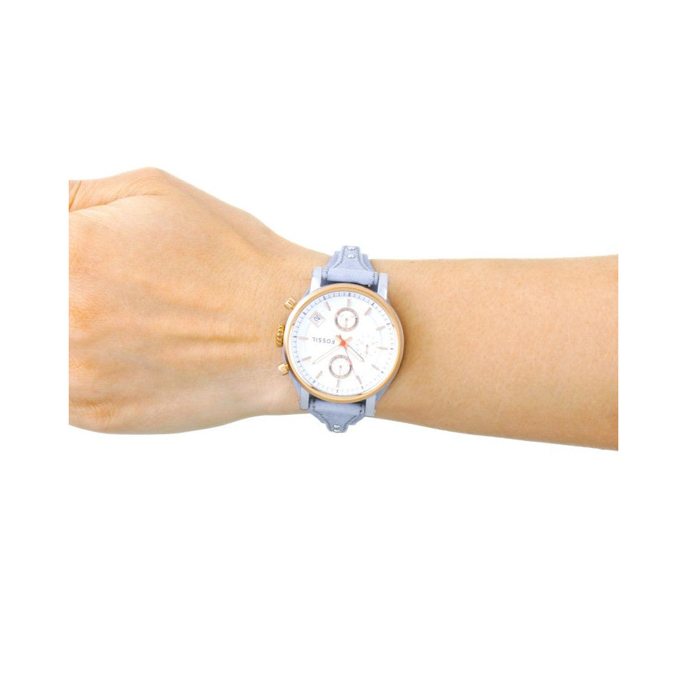 Fossil Original Boyfriend White Dial Light Blue Leather Strap Watch for Women - ES4045 Watches Fossil   