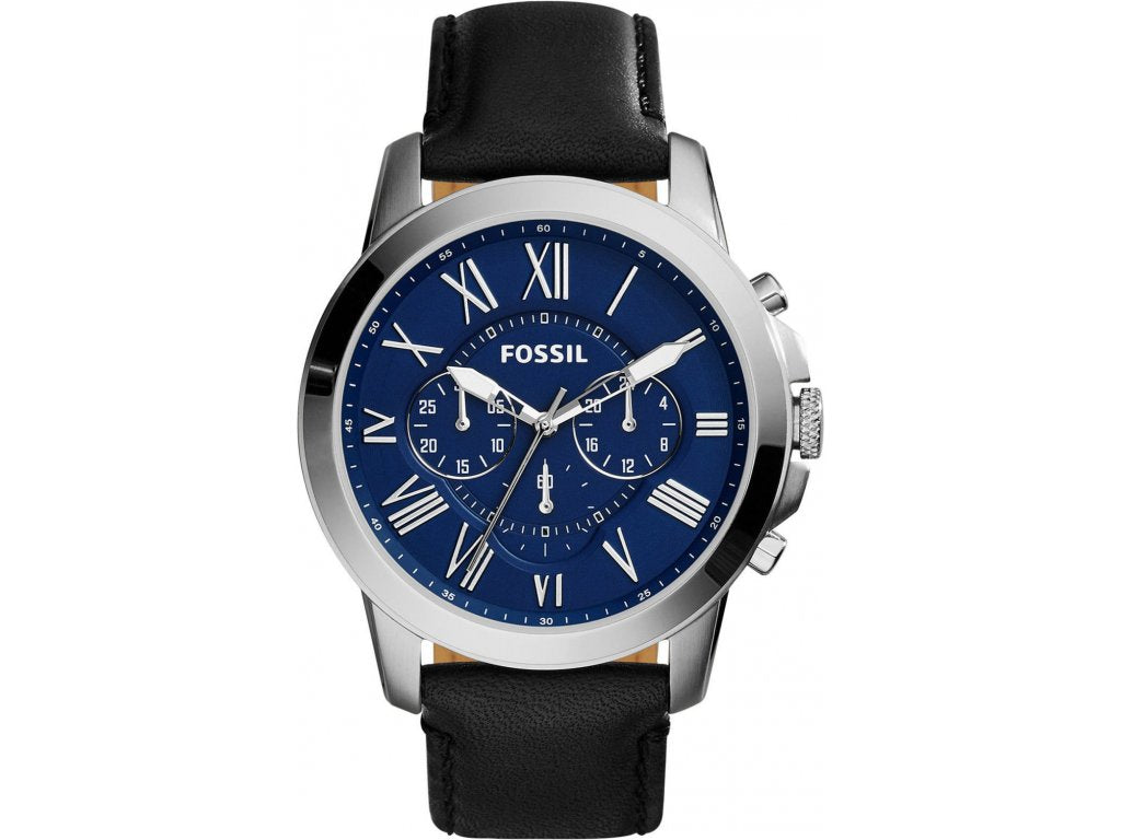 Fossil Grant Chronograph Blue Dial Black Leather Strap Watch for Men - FS4990 Watches Fossil   