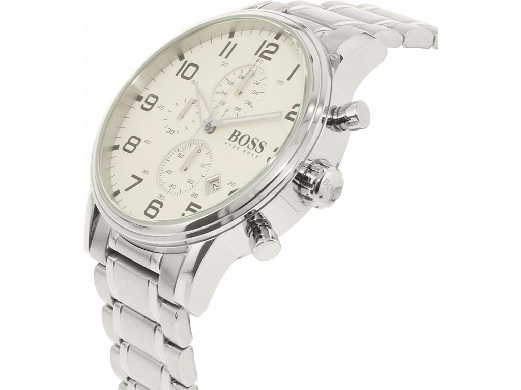 Hugo Boss Aeroliner Chronograph White Dial Silver Steel Strap Watch for Men - 1513182 Watches Hugo Boss   