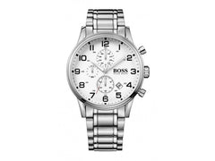 Hugo Boss Aeroliner Chronograph White Dial Silver Steel Strap Watch for Men - 1513182 Watches Hugo Boss   