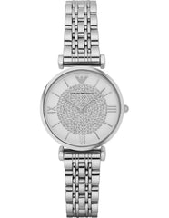 Emporio Armani Gianni T Bar White Crystal Pave Dial Silver Stainless Steel Strap Watch For Women - AR1925 Watches Emporio Armani   