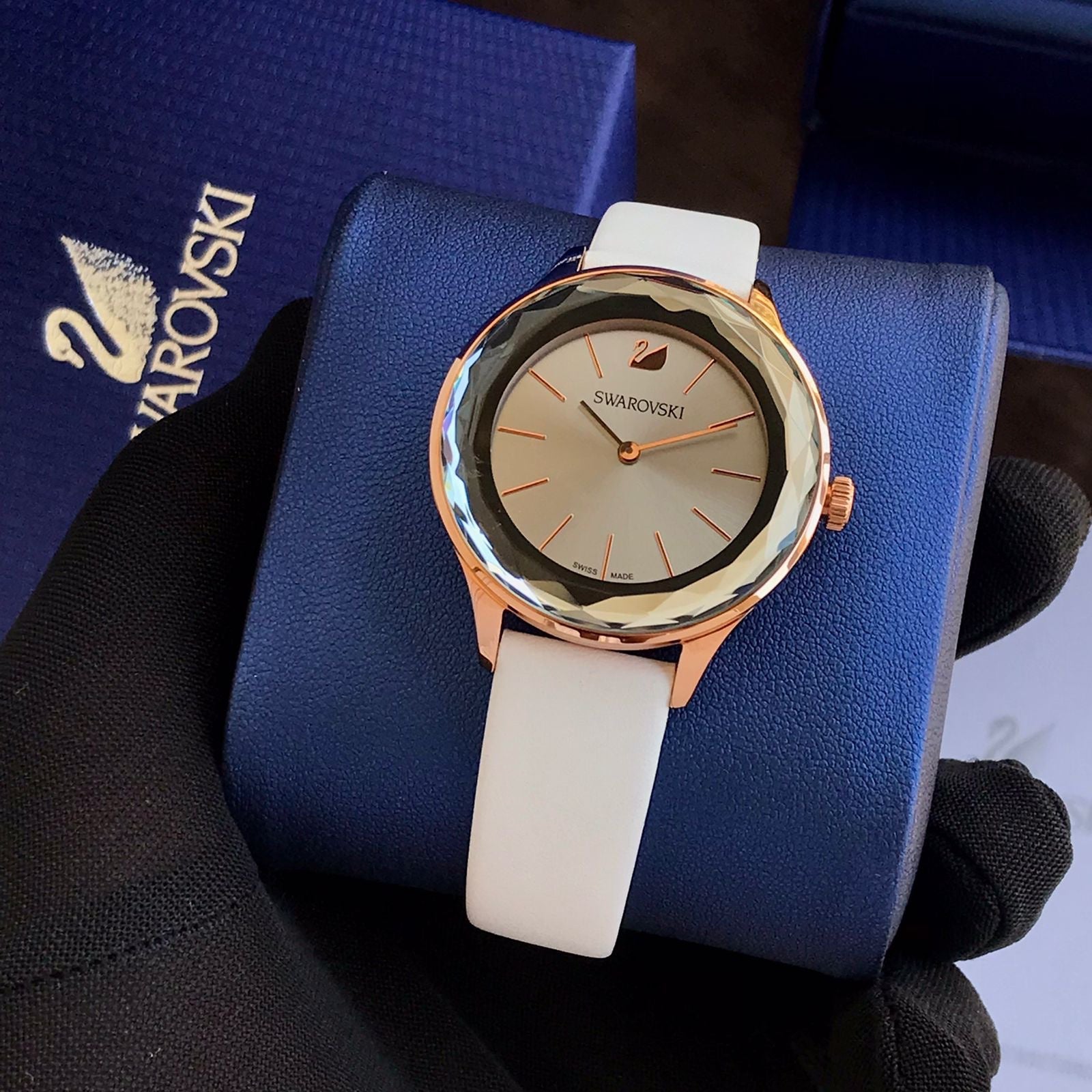 Swarovski Octea Nova Grey Dial Grey Leather Strap Watch for Women - 5295326 Watches Swarovski   