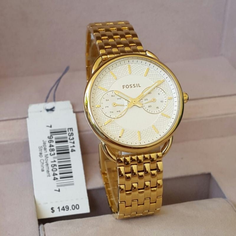 Fossil Tailor Gold Dial Gold Stainless Steel Strap Watch for Women - ES3714 Watches Fossil   