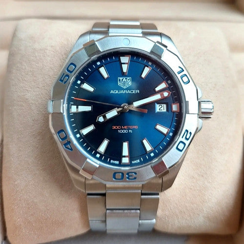 Tag Heuer Aquaracer Silver Stainless Steel Blue Dial Silver Steel Strap Watch for Men - WBD1112.BA0928 Watches Tag Heuer   