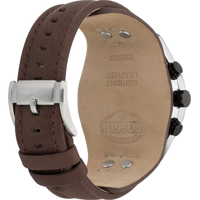 Fossil Coachman Chronograph White Dial Brown Leather Strap Watch for Men - CH2890 Watches Fossil   