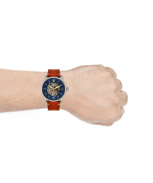 Fossil Commuter Automatic Skeleton Blue Dial Brown Leather Strap Watch for Men - ME3159 Watches Fossil   
