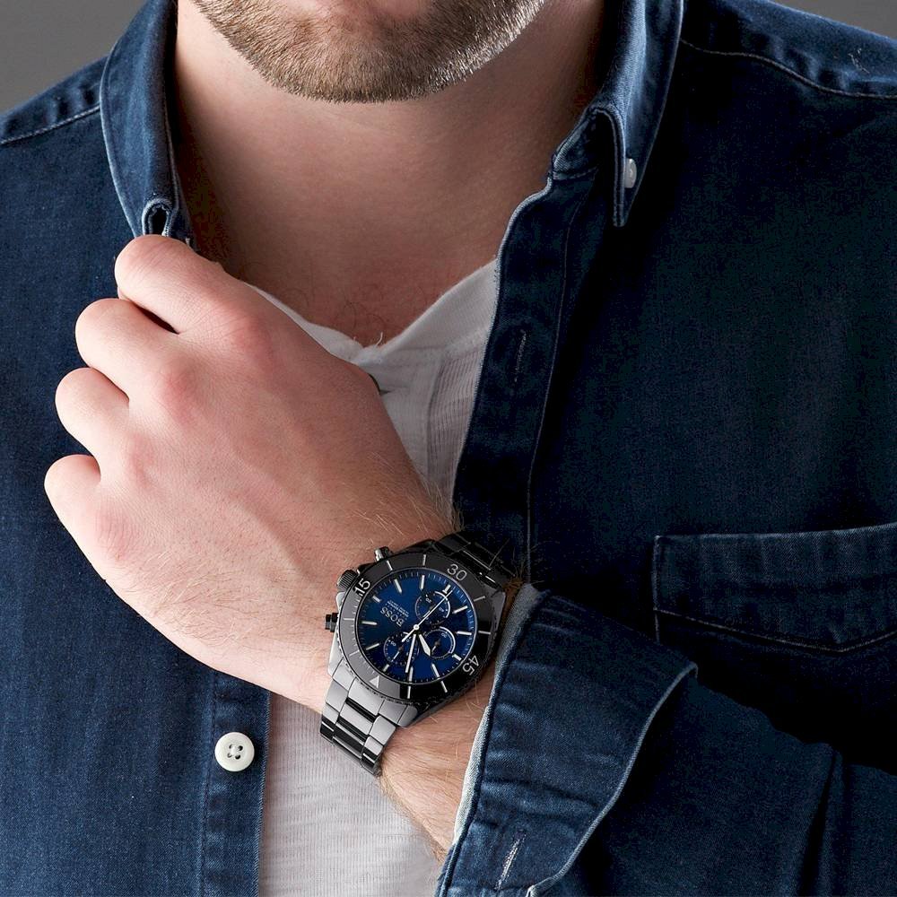 Hugo Boss Ocean Edition Navy Blue Dial Black Steel Strap Watch for Men - 1513743 Watches Hugo Boss   