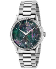 Gucci G Timeless Diamonds Mother of Pearl Blue Dial Silver Steel Strap Unisex Watch - YA126458 Watches Gucci   