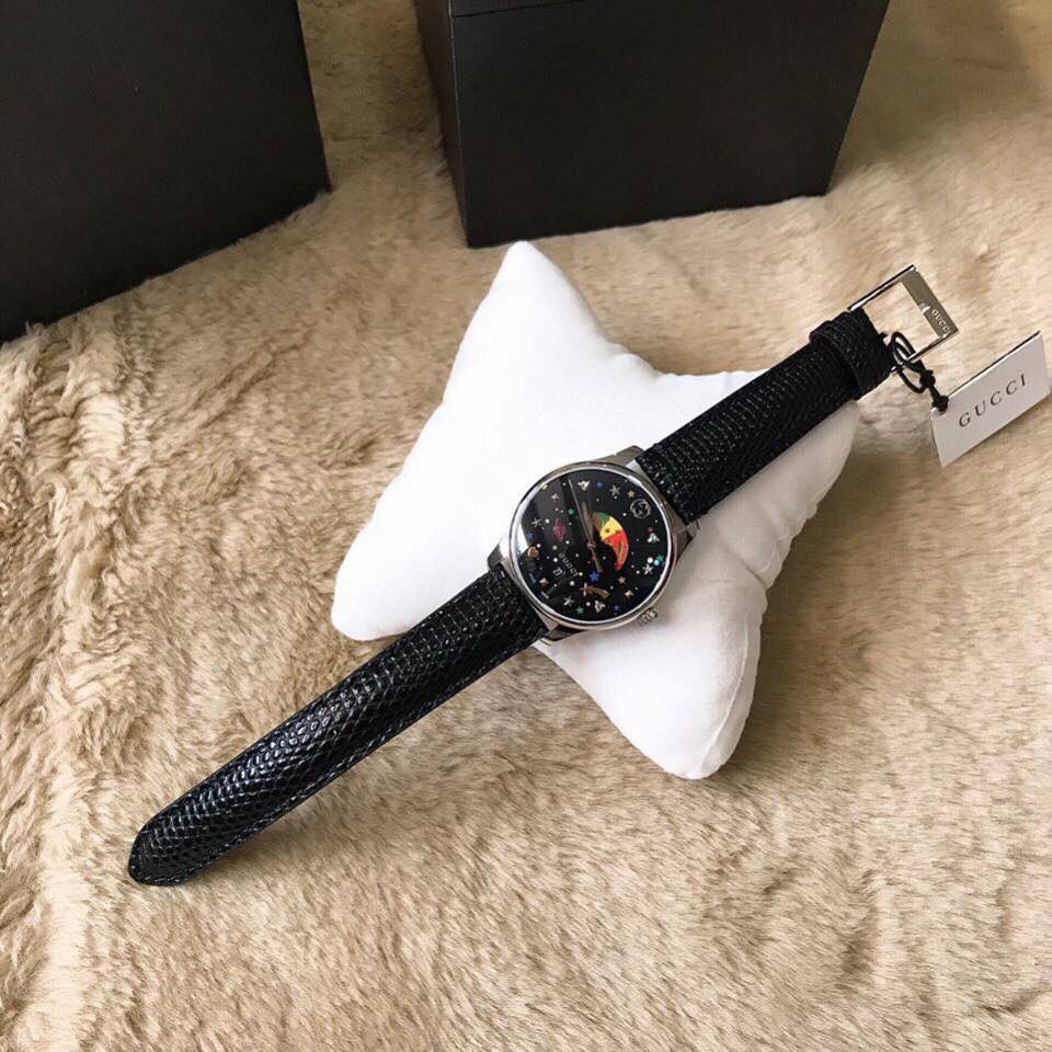 Gucci G-Timeless Moonphase Black Dial Black Leather Strap Watch For Men - YA1264045 Watches Gucci   