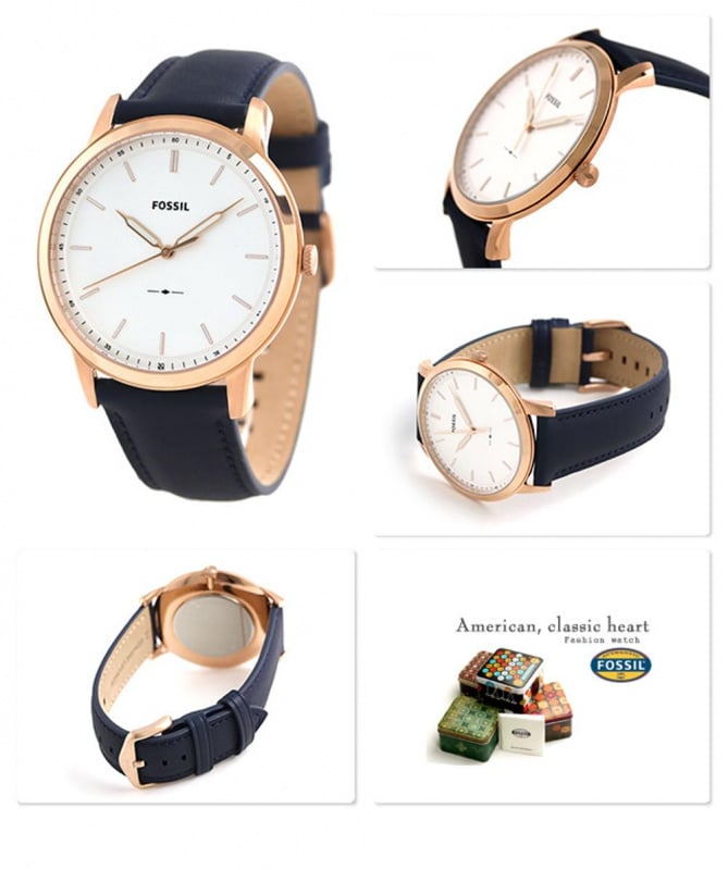 Fossil The Minimalist Slim White Dial Blue Leather Strap Watch for Men - FS5371 Watches Fossil   