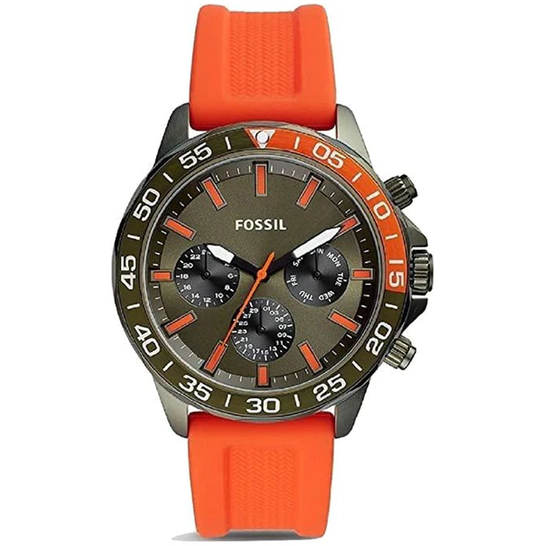 Fossil Bannon Chronograph Grey Dial Orange Silicone Strap Watch for Men - BQ2500 Watches Fossil   