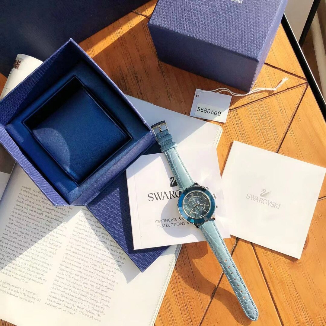 Swarovski Octea Lux Chrono Blue Dial Blue Leather Strap Watch for Women - 5580600 Watches Swarovski   