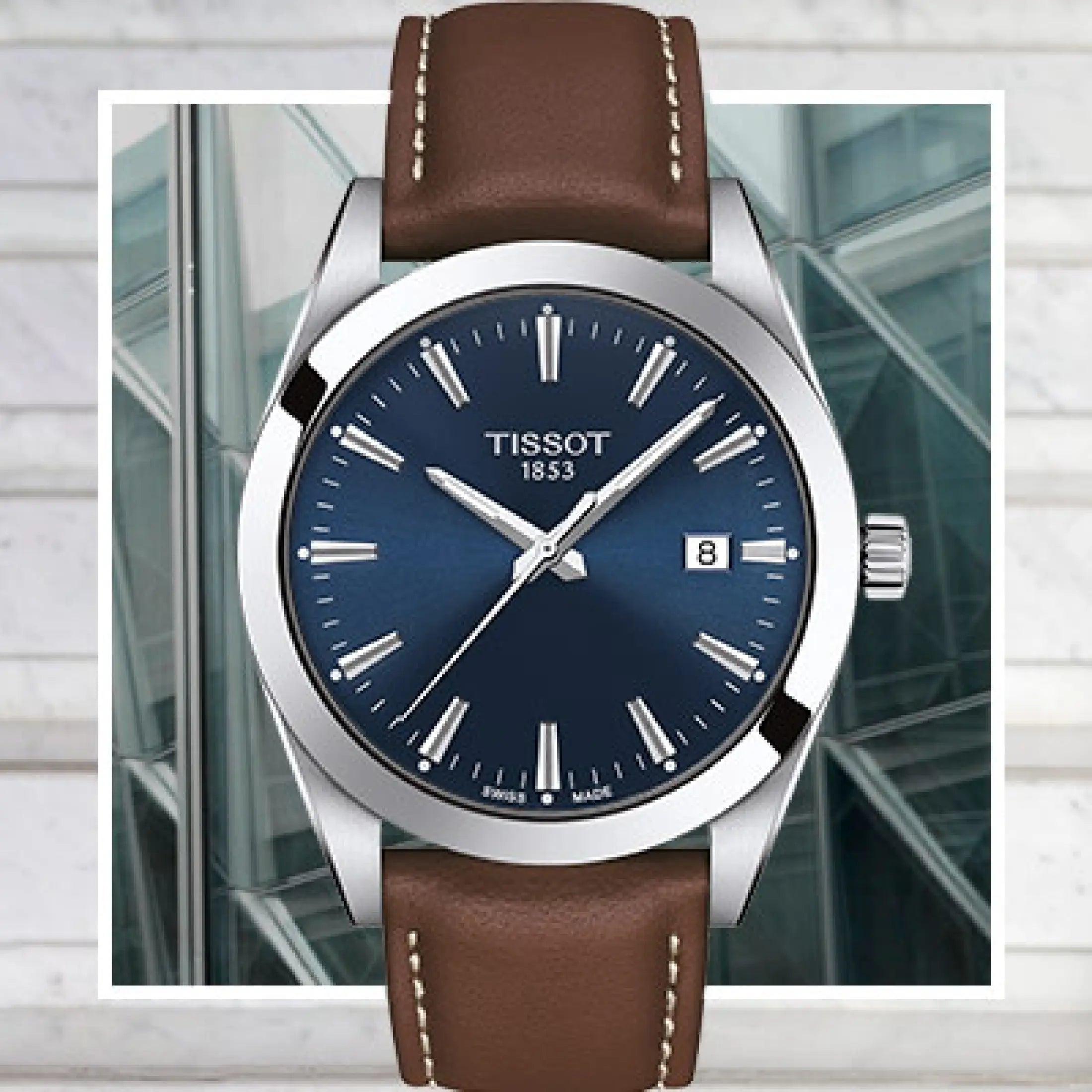 Tissot Gentleman Blue Dial Brown Leather Strap 40mm Watch For Men - T127.410.16.041.00 Watches Tissot   