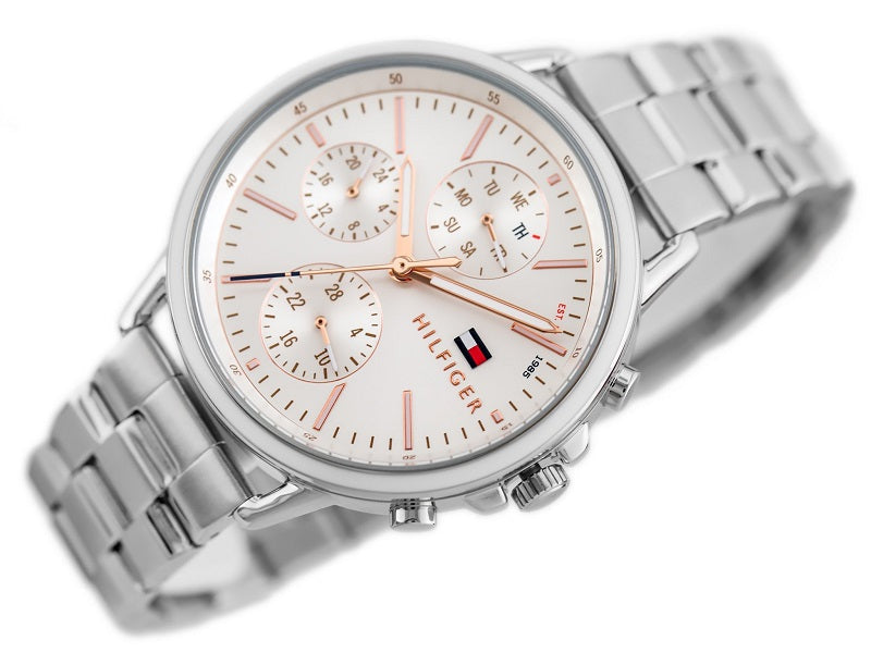 Tommy Hilfiger Carly White Dial Silver Stainless Steel Strap Watch for Women - 1781787 Watches Tommy Hilfiger   