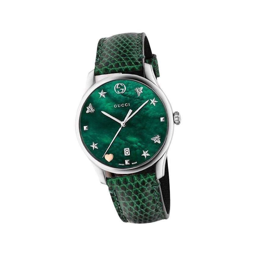 Gucci G-Timeless Mother of Pearl Green Dial Green Leather Strap Watch For Women - YA1264042 Watches Gucci   