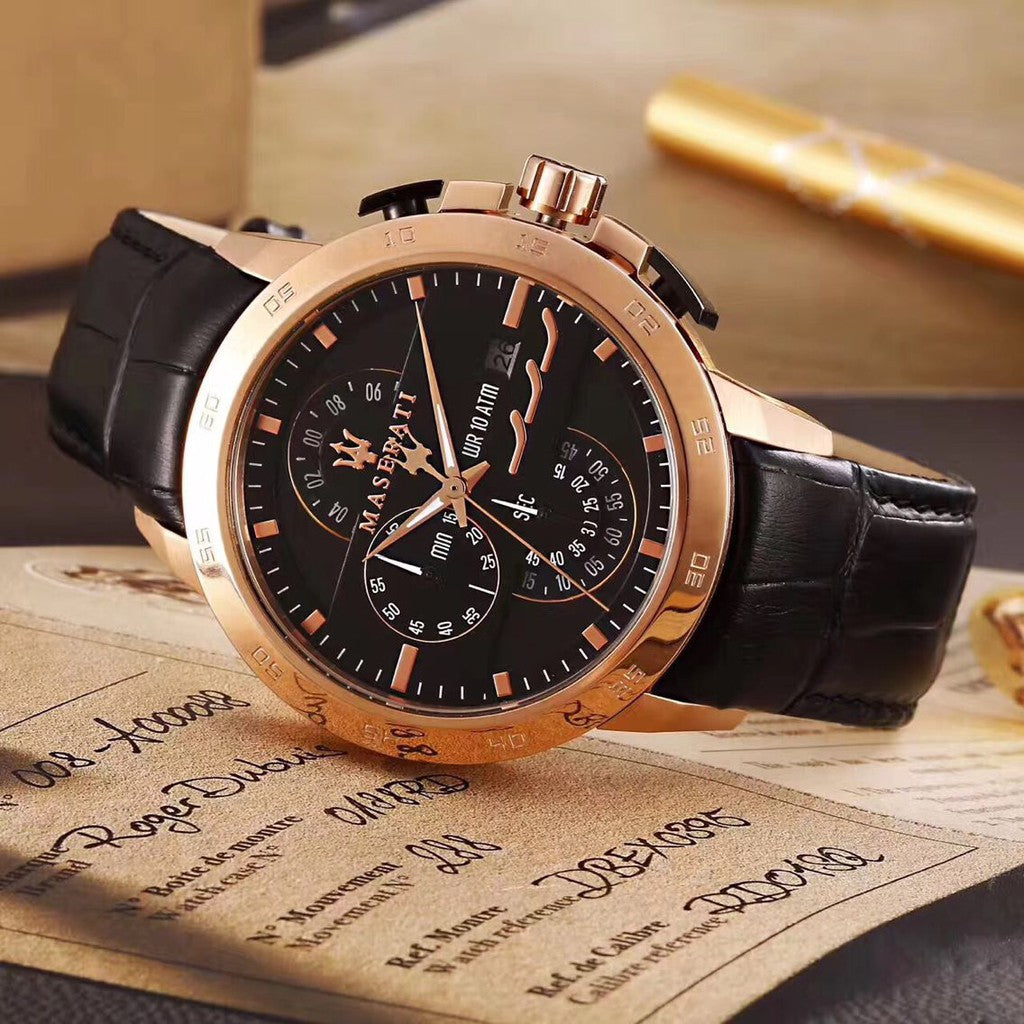 Maserati Ingegno Chronograph Brown Dial Leather Strap Watch For Men - R8871619001 Watches Maserati   