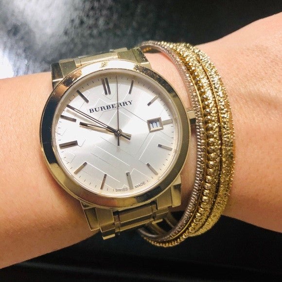 Burberry The City Silver Dial Gold Stainless Steel Strap Unisex Watch - BU9003 Watches Burberry   