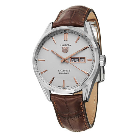 Tag Heuer Carrera Calibre 5 Automatic White Dial Brown Leather Strap Watch for Men - WAR201D.FC6291 Watches Tag Heuer   