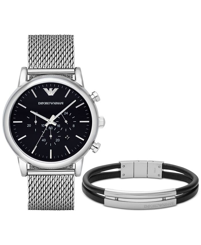 Emporio Armani Luigi Black Dial Silver Mesh Bracelet Watch For Men - AR8032 Watches Emporio Armani   