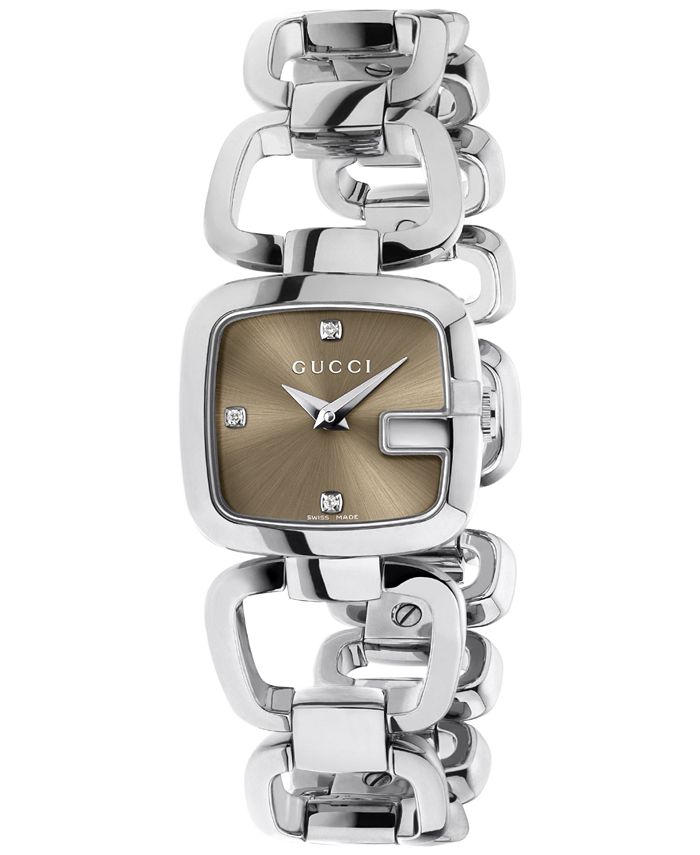 Gucci G Gucci Brown Dial Silver Steel Strap Watch For Women - YA125503 Watches Gucci   