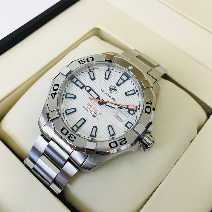 Tag Heuer Aquaracer Calibre 5 Automatic White Dial Silver Steel Strap Watch for Men - WAY2013.BA0927 Watches Tag Heuer   