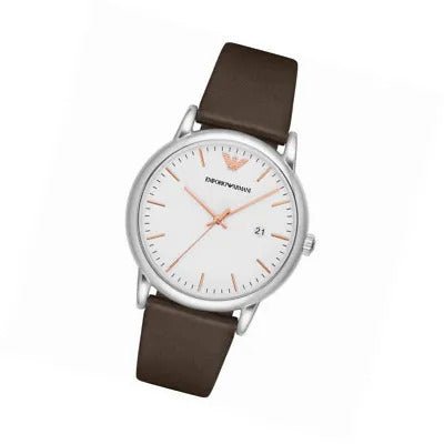 Emporio Armani White Dial Brown Leather Strap Watch For Men - AR11103 Watches Emporio Armani   