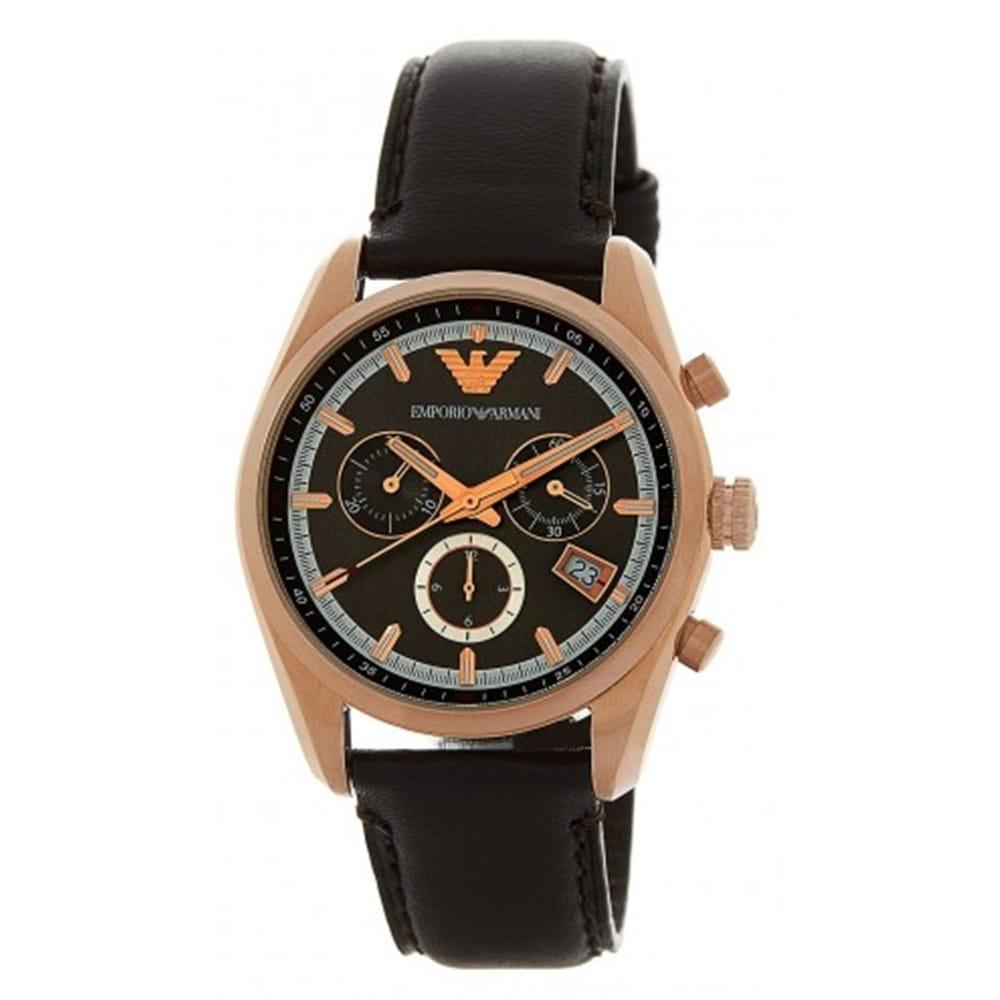 Emporio Armani Chronograph Gray Dial Brown Leather Strap Watch For Men - AR6043 Watches Emporio Armani   