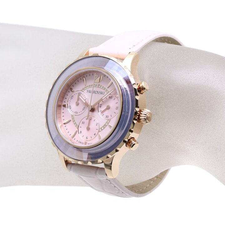 Swarovski Octea Lux Chrono Pink Dial Pink Leather Strap Watch for Women - 5452501 Watches Swarovski   