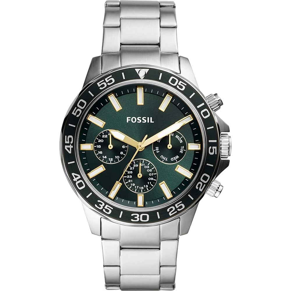 Fossil Bannon Chronograph Green Dial Silver Steel Strap Watch for Men - BQ2492 Watches Fossil   