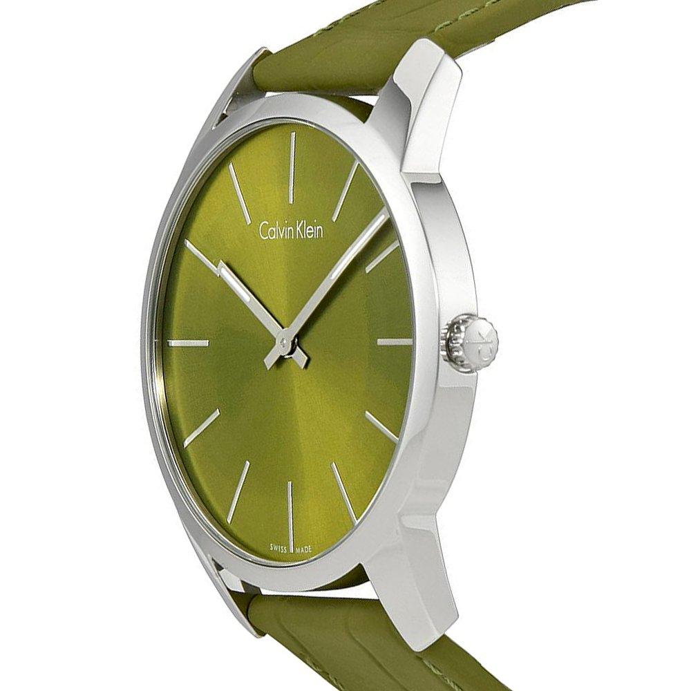 Calvin Klein City Green Dial Green Leather Strap Watch for Men - K2G211WL Watches Calvin Klein   