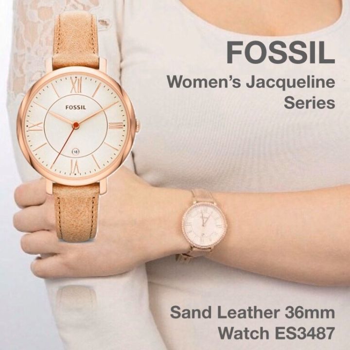 Fossil Jacqueline White Dial Sand Leather Strap Watch for Women - ES3487 Watches Fossil   