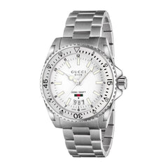 Gucci Dive Quartz White Dial Silver Steel Strap Watch for Men  - YA136302 Watches Gucci   