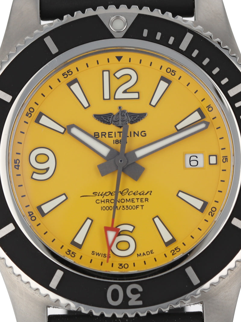 Breitling Superocean II Automatic 44mm Yellow Dial Silver Steel Strap Watch for Men - A17367021I1A1 Watches Breitling   