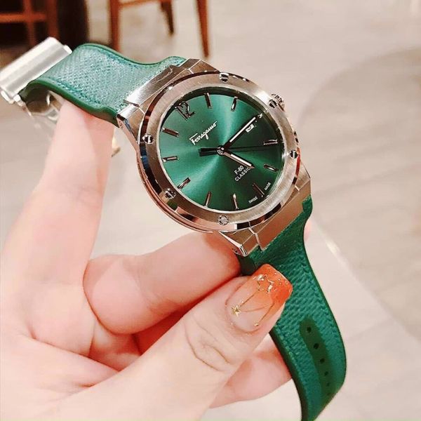 Salvatore Ferragamo F-80 Classic Green Dial Green Leather Strap Watch for Men - SFDT00519 Watches Salvatore Ferragamo   
