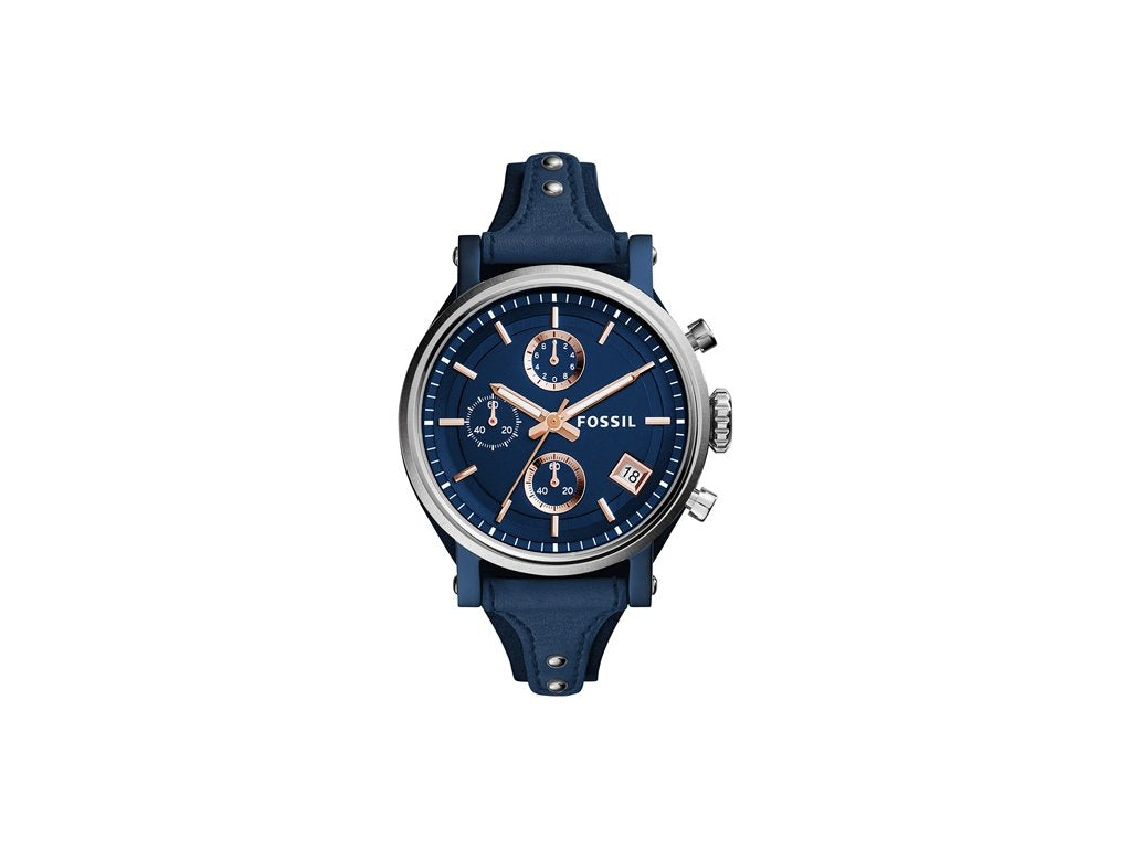 Fossil Boyfriend Sport Chronograph Blue Dial Blue Leather Strap Watch for Women - ES4113 Watches Fossil   