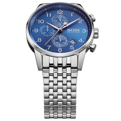 Hugo Boss Navigator Chronograph Blue Dial Silver Steel Strap Watch for Men - 1513498 Watches Hugo Boss   