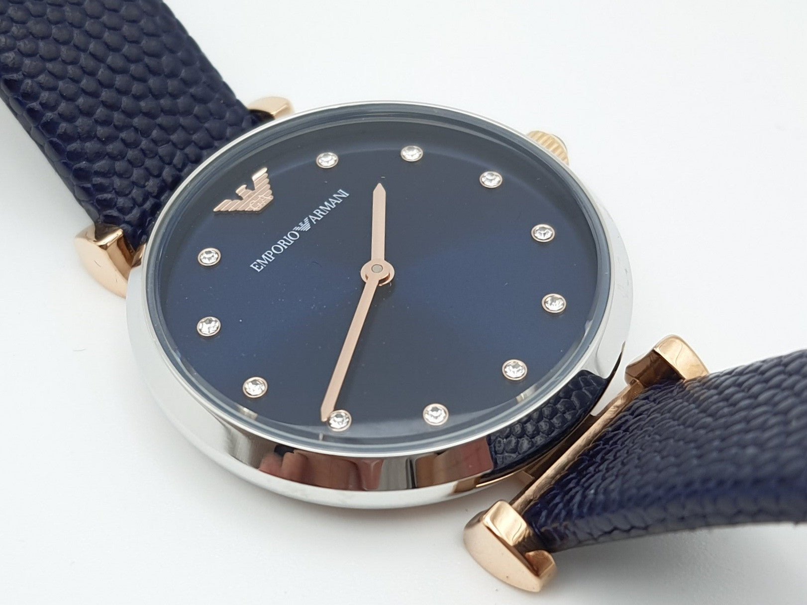 Emporio Armani Gianni T Bar Analog Blue Dial Black Leather Strap Watch For Women - AR1989 Watches Emporio Armani   