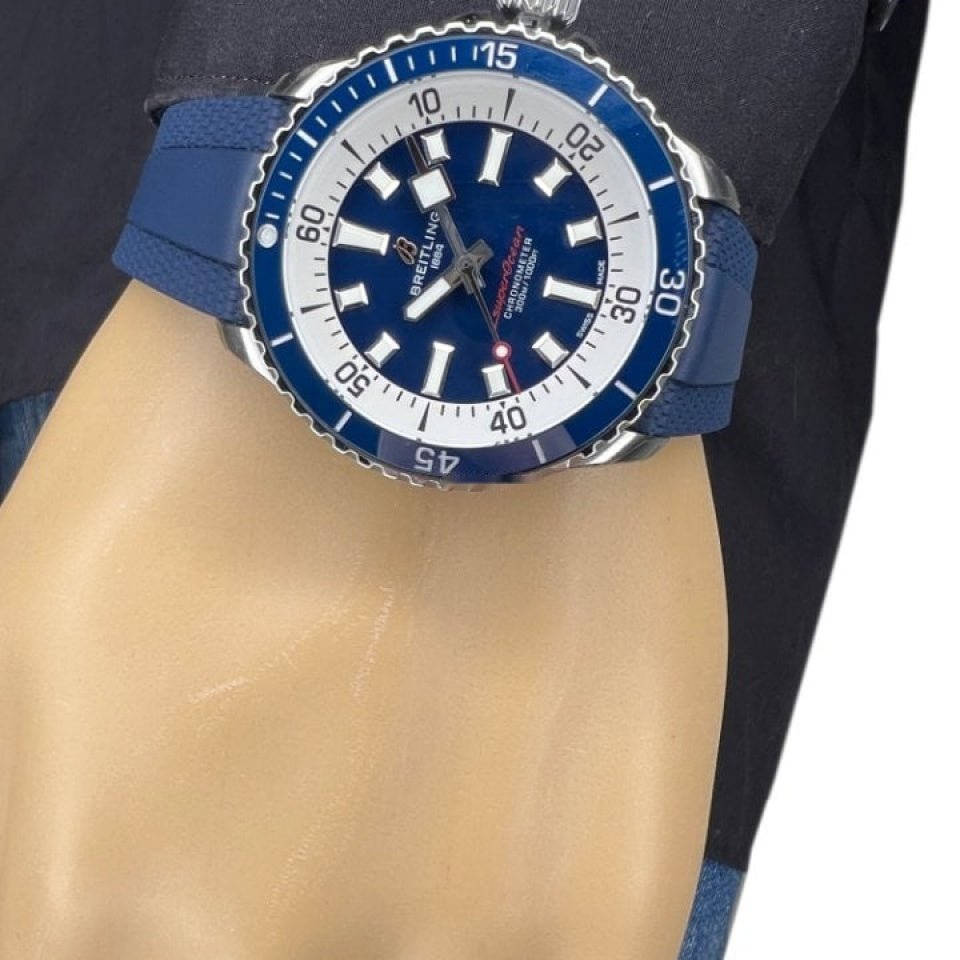 Breitling Superocean Automatic 42mm Blue Dial Blue Rubber Strap Watch for Men - A17375E71C1S1 Watches Breitling   