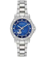 Bulova Crystal Collection Blue Mother of Pearl Dial Silver Steel Strap Watch for Women - 96L238 Watches Bulova   