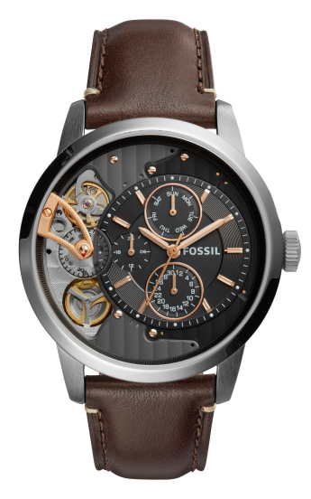 Fossil Townsman Automatic Black Dial Brown Leather Strap Watch for Men -  ME1163 Watches Fossil   